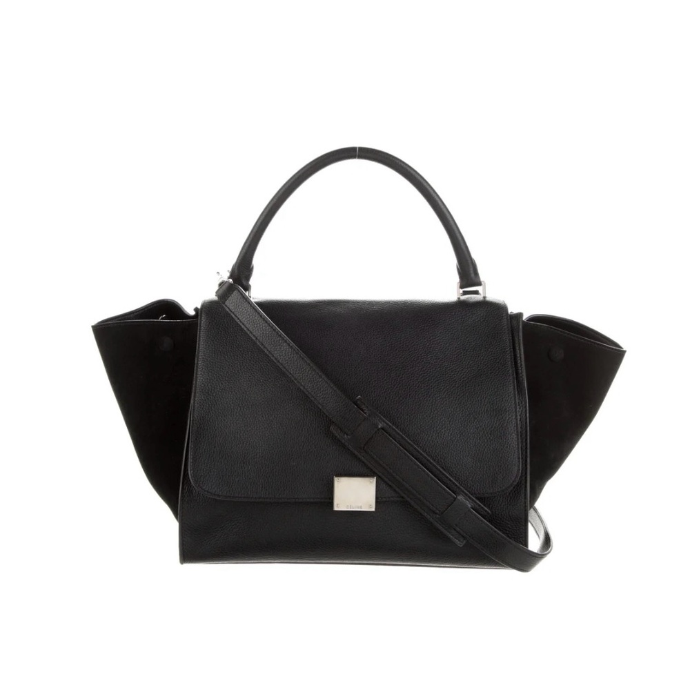 Celine Trapeze Medium Bag Black Leather and Suede Authentic
